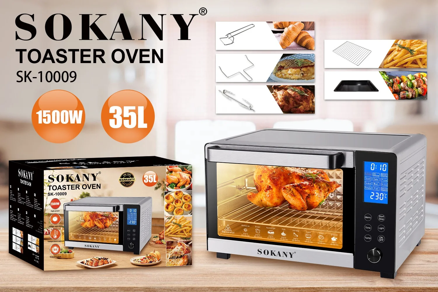 Premium Brand sokany New design 35 liter capacity intelligent electric small household appliance oven