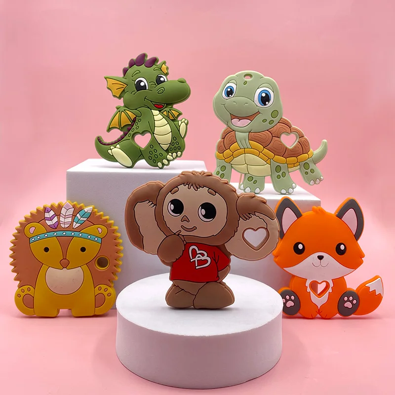 Hot Sale BPA Free Cartoon Teething Rod Kids Nursing Cute Animal Baby Chew Silicone Teether Toy