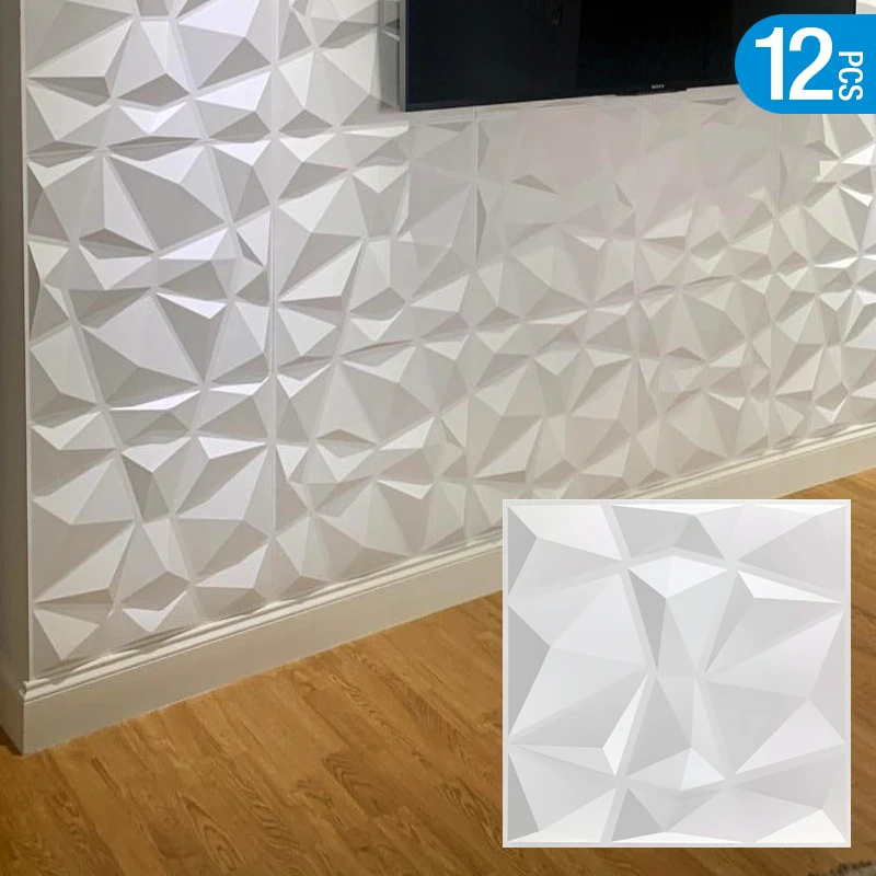 30x30cm Decorative 3D Wall Panels in Diamond Design Matt White Wallpaper Mural Tile-Panel-Mold 90s aesthetic room deco