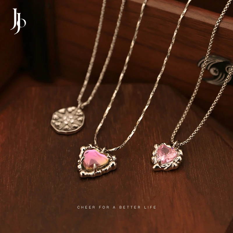 JOJO Fashion 2023 pink cz zircon heart shape pendant necklace jewelry platinum plated korean style designer choker necklace
