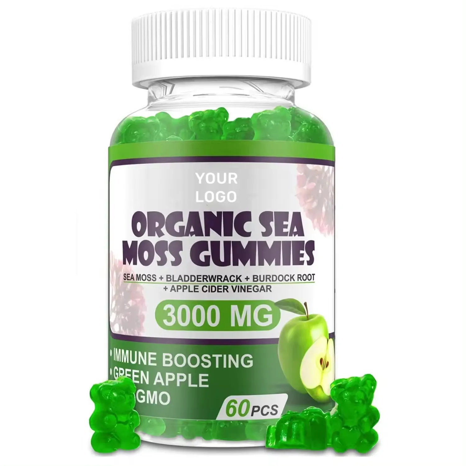 Hot Sale Vegan Sea Moss Gummies For Immune System 60 Counts Seamoss And Bladderwrack Gummies Gummies Vitamin