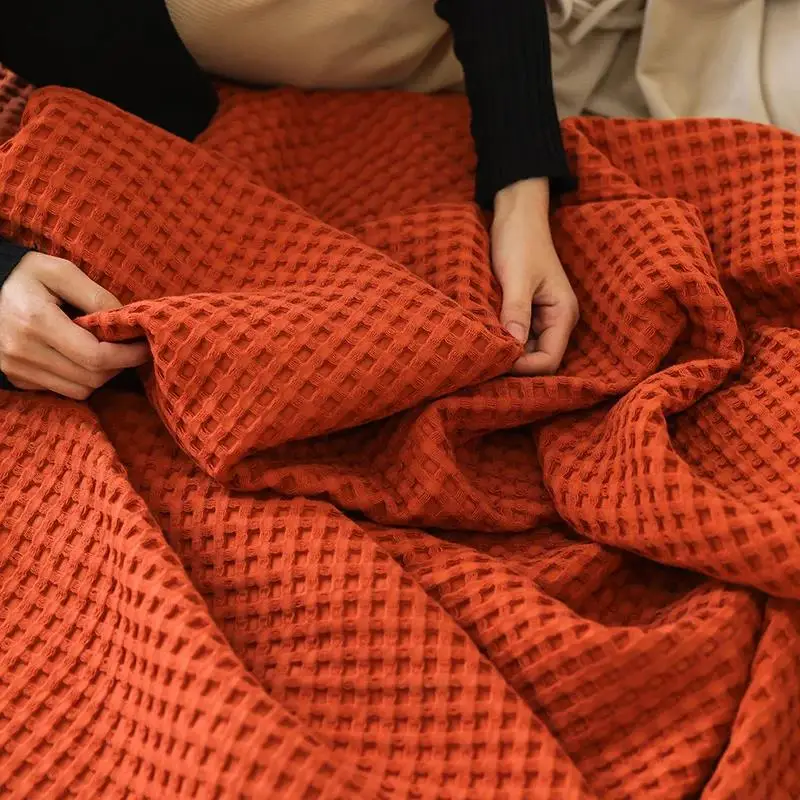 Summer 3D Waffle Plaid Pure Cotton Bed Blanket Throw Thin Quilt Knitted Bedspread Home Hotel Coverlets Sofa Cover Throw Blankets