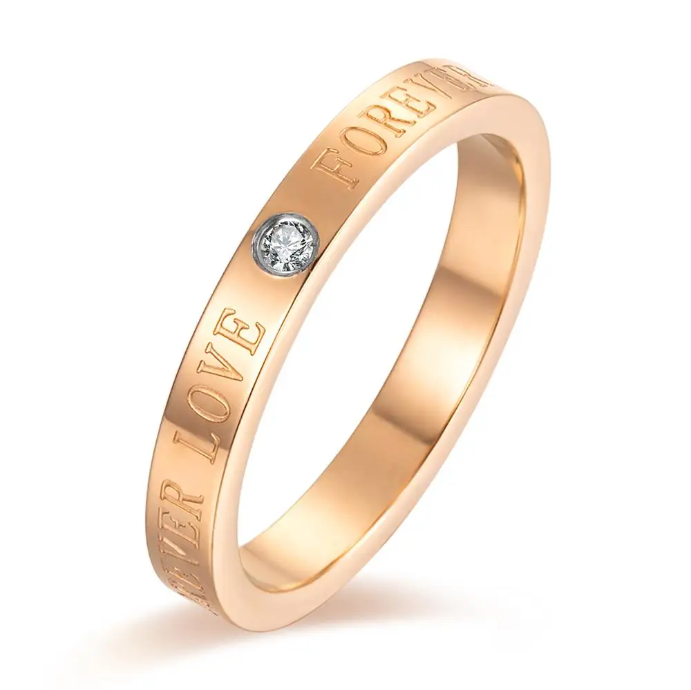 
rose gold forever love couple rings wedding plate engagement party ring in stainless steel gold plated ring 