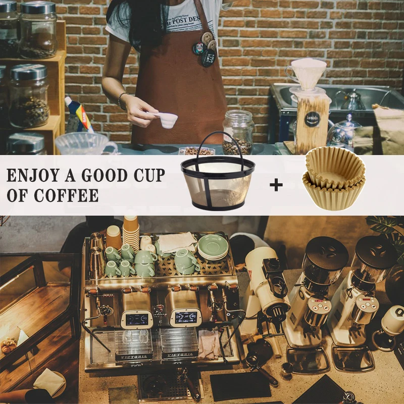 50pcs Paper Coffee Filter &Bunna coffee filter reusable 8-12 cup basket replacement stainless steel Permanent coffee filter