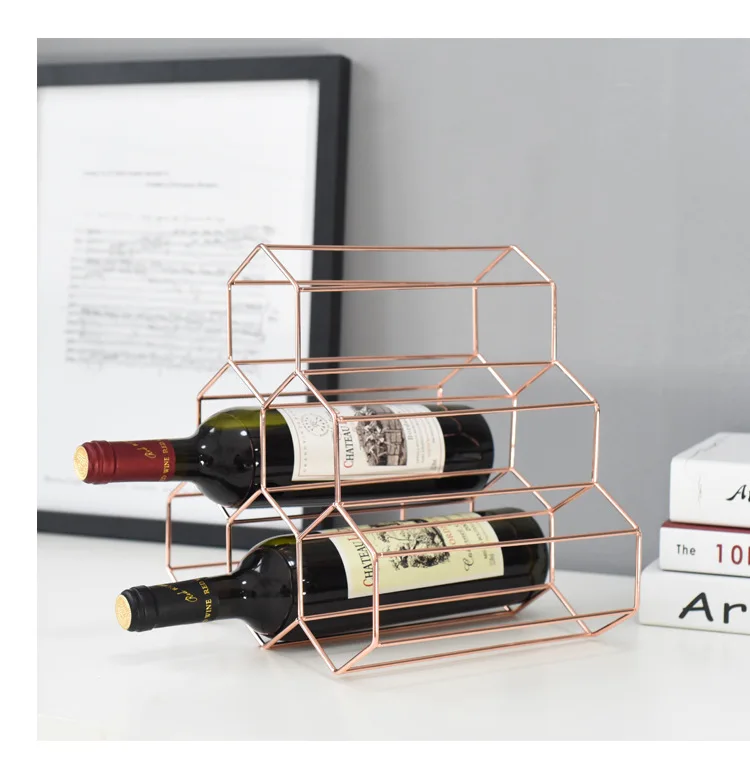 
New Arrival European Style Nordic Bar Home Decor Honeycomb Gold Metal Wine Bottle rack 