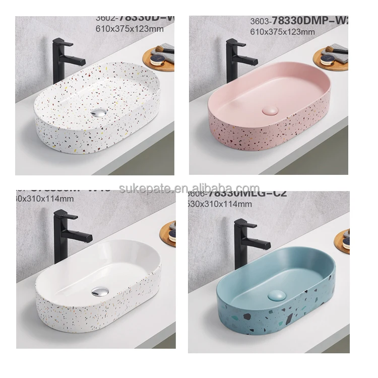 Элегантная настольная художественная раковина с каменным дизайном для ванной комнаты керамическая мраморным узором ручная