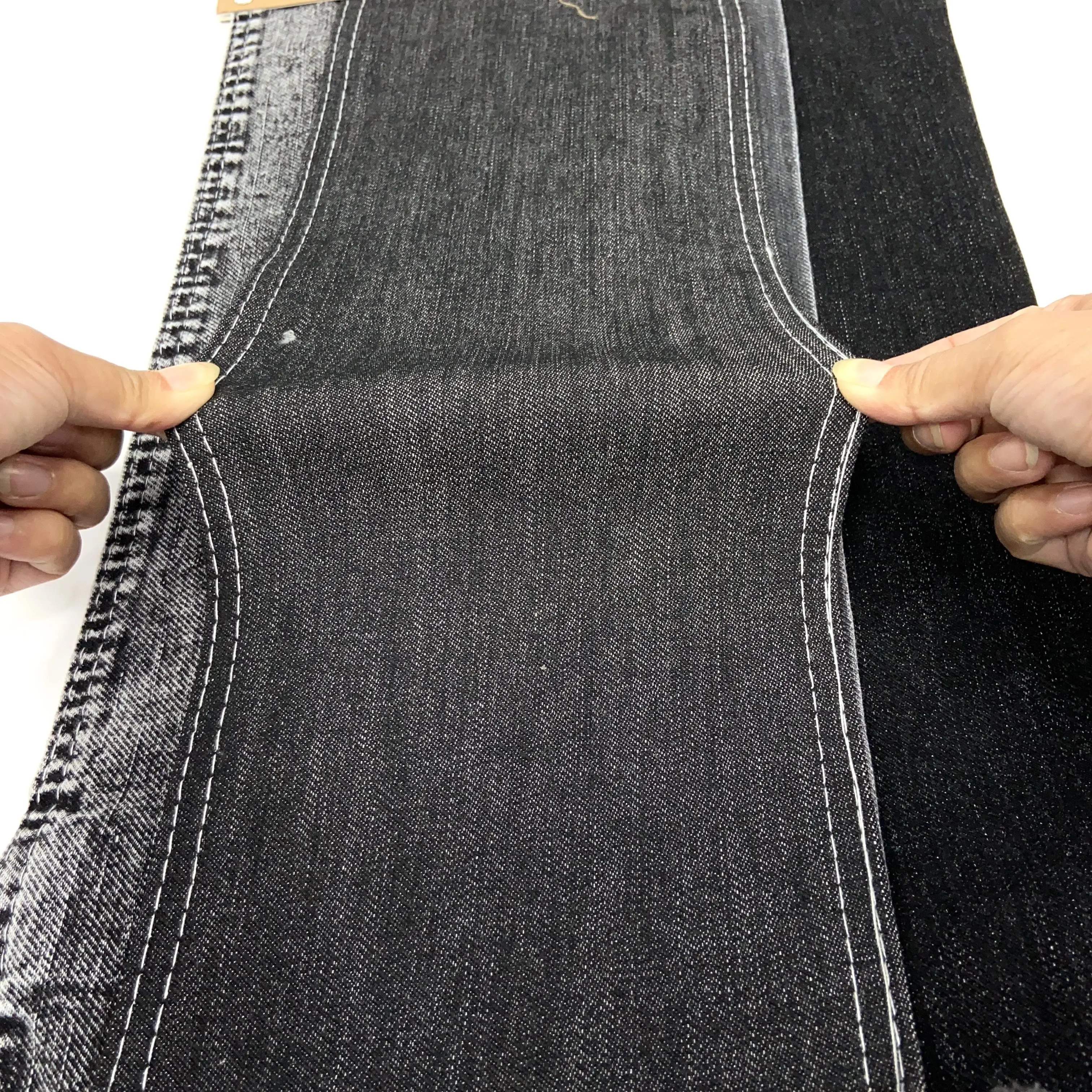 10.23oz Black Face White Bottom Jacquard Denim Fabric Ready Goods Black Denim Jeans Fabric