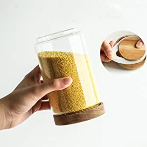 250ml Borosilicate vacuum food storage containers airtight round glass spice in jar with bamboo lid
