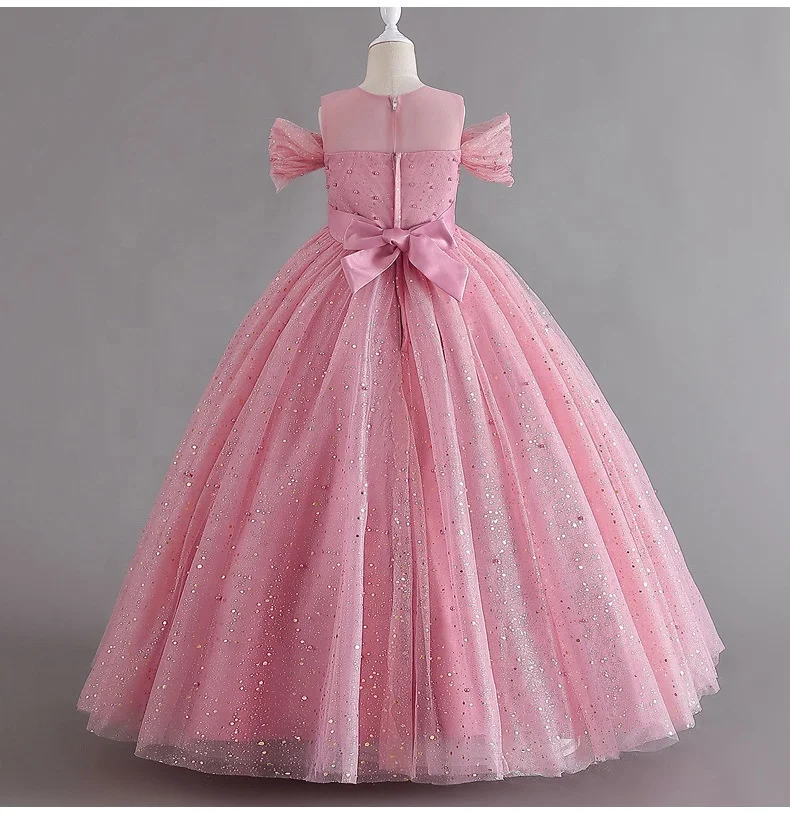Boutique Kids Litter Girl Party Ball Gown Off Shoulder Children Elegant Beading Sequined Junior Bridesmaid Flower Girls Dress