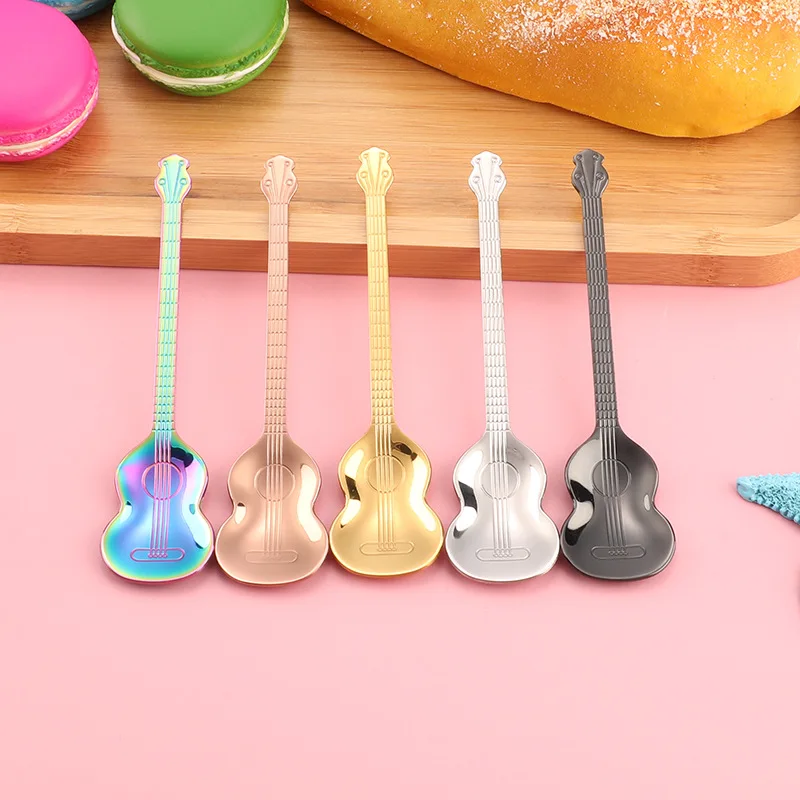 Stainless Steel Spoon Creative Fashion Guitar Shape Mixing Spoon Restaurant Coffee Dessert Ice Spoon