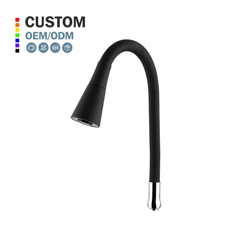 Black Kitchen Faucet Spout Cheap Trumpet Flexible Silicone Colorful Any Direction Rotating 201 Stainless Steel Hose Tap Mixer