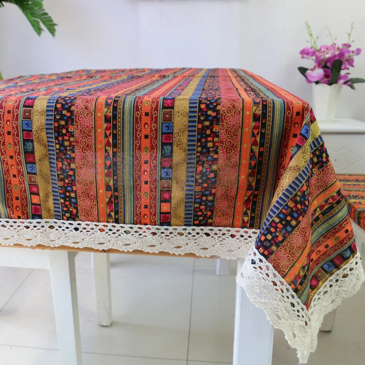 American Cotton Linen Tablecloth Tea Table Nightstand Cloth Art Decorative Table Cloth Pastoral Printed Tablecloth