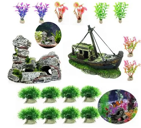 6 10 Pcs kit Soft Texture Artificial Algae Water Plastic Plants for Fish Tank Decorations Large resin Aquarium Decor Accessories