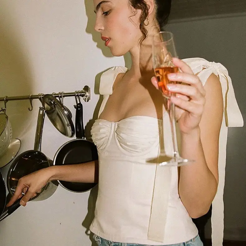 
9266 Cross-border bow shoulder strap vest summer women Bay new solid color strapless bottoming shirt wholesale 