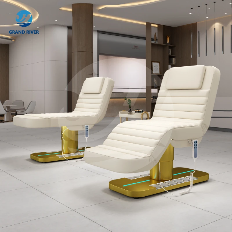 Luxury Modern Gold Salon Furniture 4 Motor Electric Facial Beauty Massage Bed  Cosmetic Table Chair Facial Spa Lash Bed