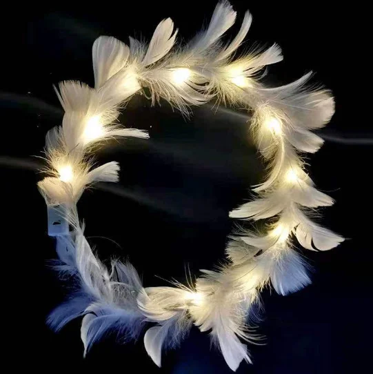 New glowing angel goose feather garland feather glitter headdress net celebrity decoration party exclusive