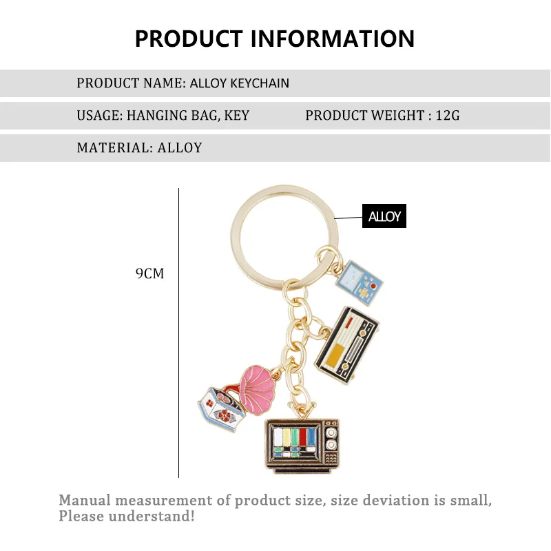 New stylish alloy keychain camera TV castle pot fried eggs Christmas tree bicycle pendant bag decorative car pendant gift