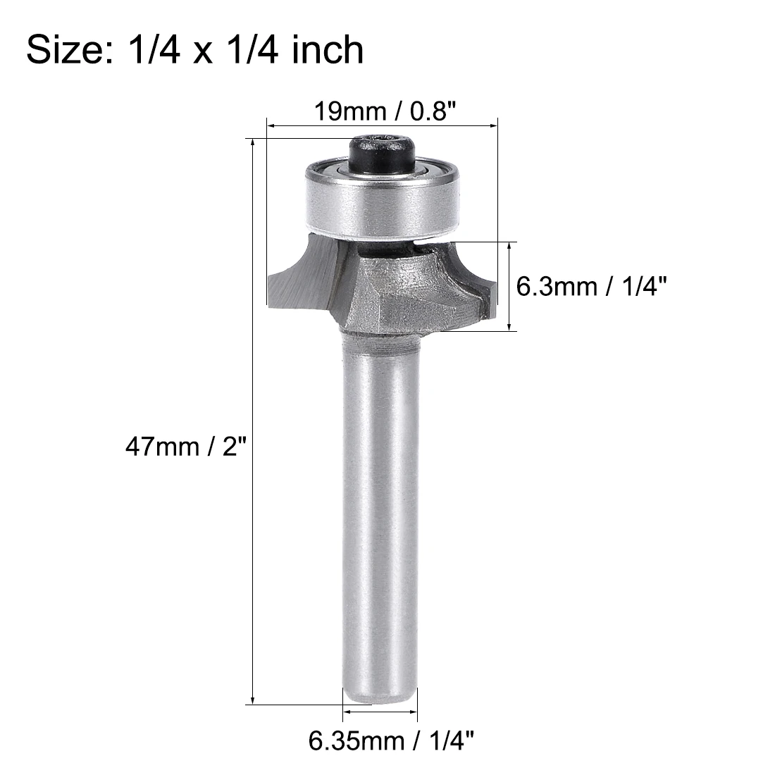 Router Bit 1/4 Shank 1/4 inch Cutting Dia. Round Over Corner 2 Flutes Carbon Steel for Woodworking Milling Cutter Tool