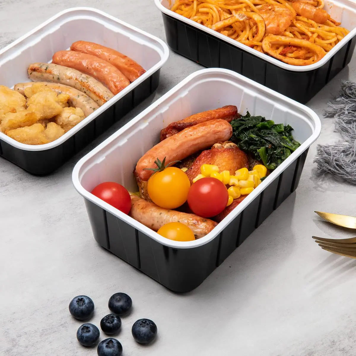 16Oz 24Oz 32Oz 37Oz 48Oz Take Out Black Rectangle Round Disposable Plastic Microwavable Meal Prep Food Container