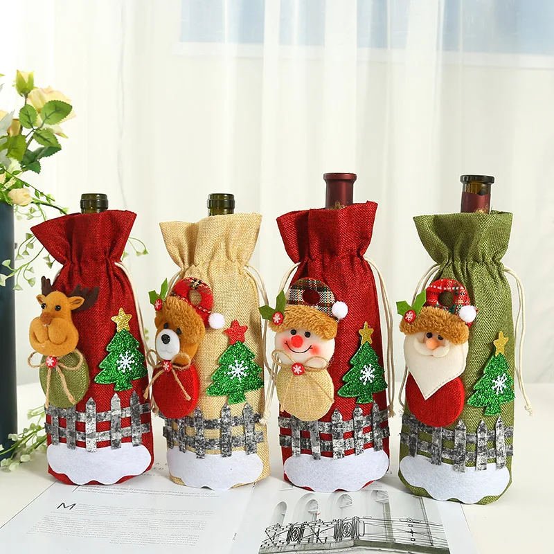 Home Knitted christmas wine bottle cover Santa Claus Wine Cover Holiday Dress Up Faceless Doll Wine Bottle Cover