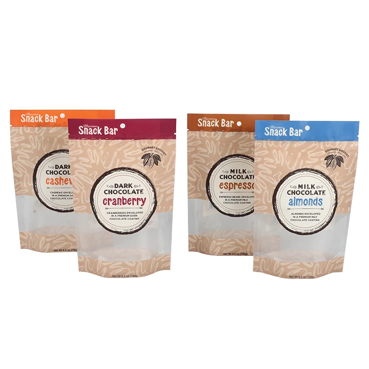 Wholesale stand up  Plastic Packaging zipper pull Dark Chocolate Cranberry Dessert  sachet doypack for dried fruit