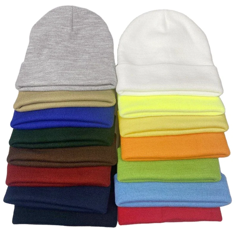 
BSCI custom logo men women 100% acrylic plain cuffed knitted warm beanie winter hat 