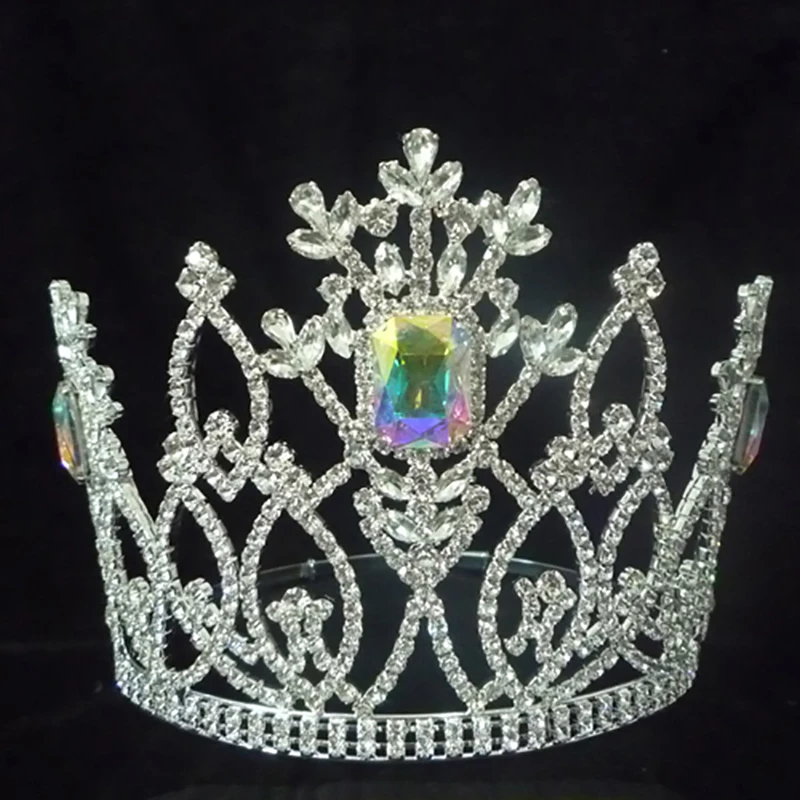 Wholesale Custom Crown Clear Rhinestone Pageant Crowns Crystal adjust Contour Band Tiara