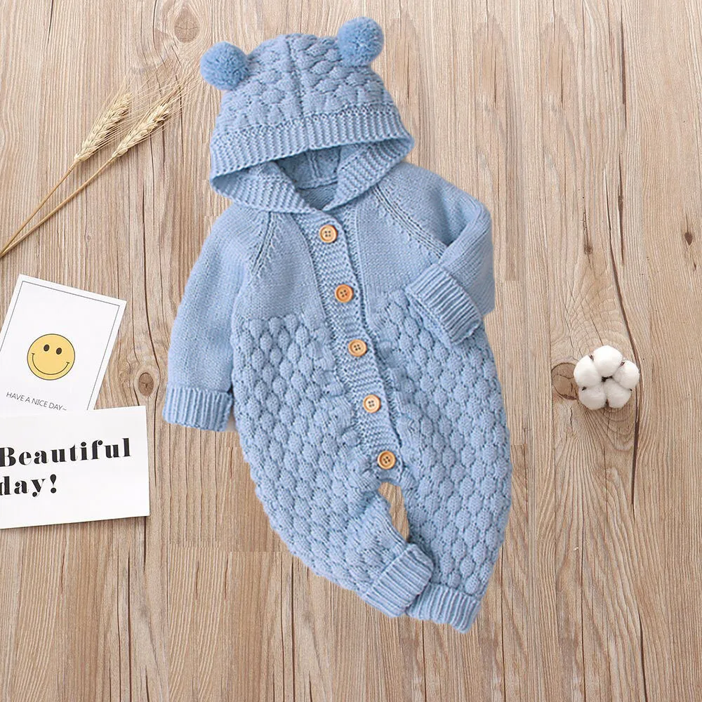 baby romper warm and thick to keep out the cold winter three-dimensional fur ball knitted sweater for toddler age 0-12 months
