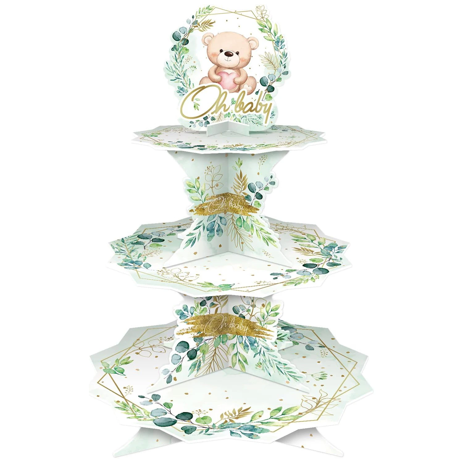 Greenery Eucalyptus Oh Baby Cupcake Stand Paper Cake Stand Birthday Party Supplies Baby Shower Table Decorates Dessert