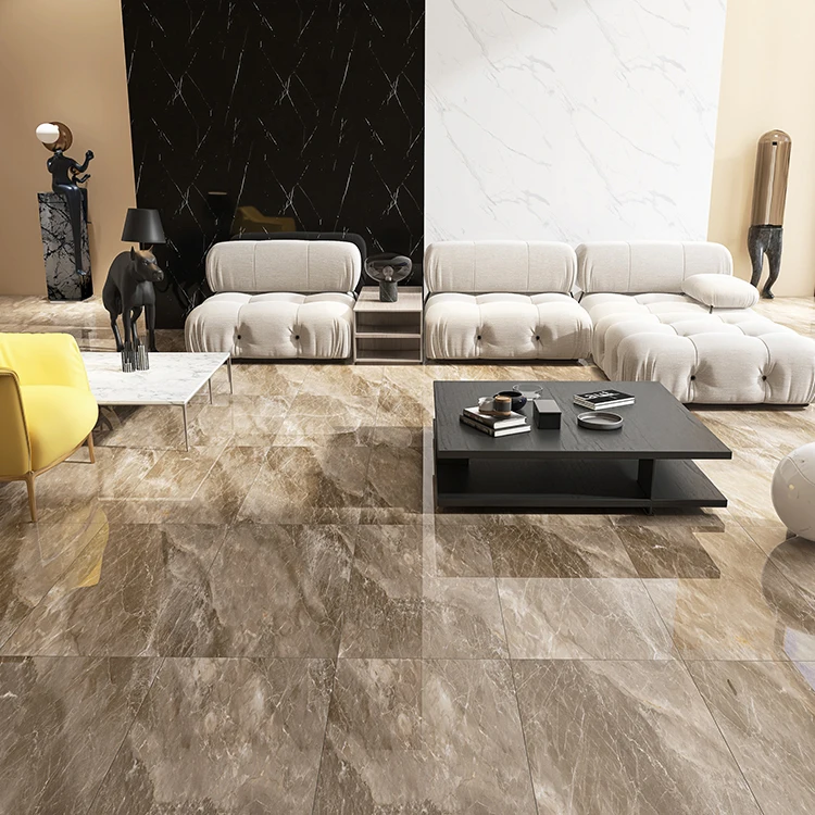 China Price Design Tiling Brown Shiny Floor Glazed Glossy Polished Porcelain Jointless Marble Granite Wall Tile For Room