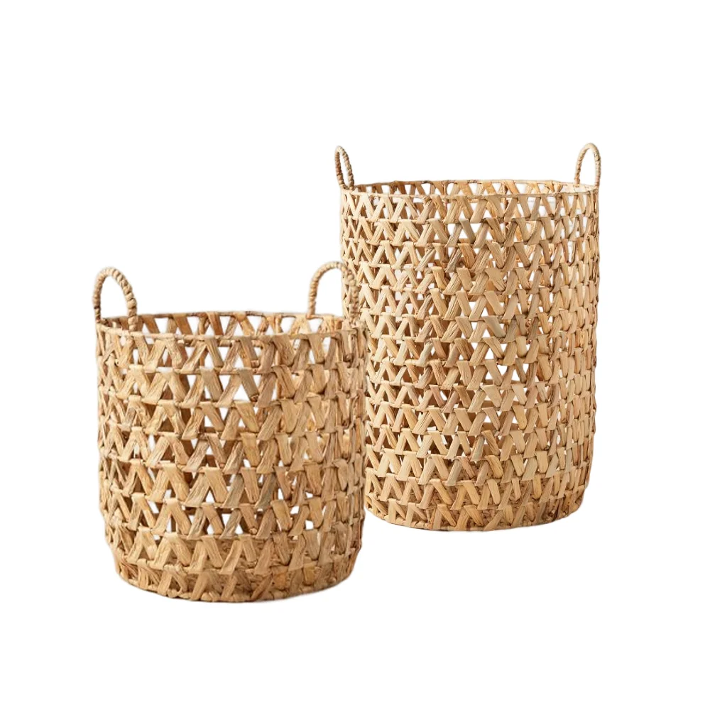 Wholesale Woven Zigzag Water Hyacinth Basket Laundry Basket For Home Plant Pots Decorative Basket For Garden