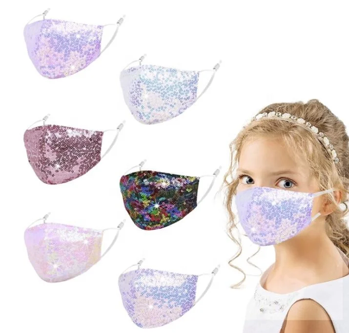 Kids Cute Printing sequin Maskes Washable and Reusable Protection for Every Day use Ideal for Children Ages 3-12