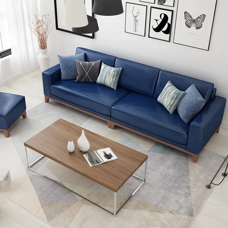 Диван для гостиной в скандинавском стиле, простой кожаный диван, трехместный диван для офиса