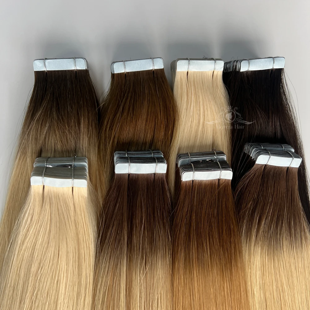Blonde Ombre Tape Hair Extensions Cabello Humano Natural Cuticle Aligned Russian Virgin Kilo White Human Hair Extensions