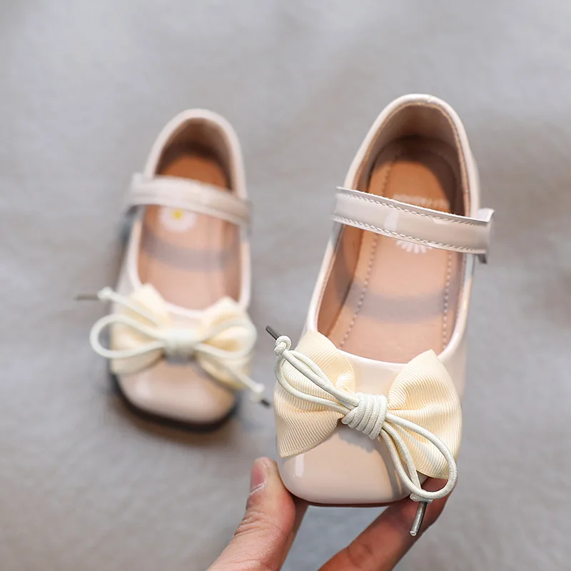 2021 spring new soft bottom peas shoes girls patent leather bow princess shoes