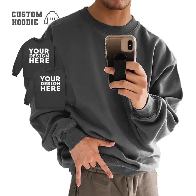 luxury quality custom hoodies embroidered drop shoulder oversized boxy sweatshirt heavyweight crewneck pullover sweatshirt