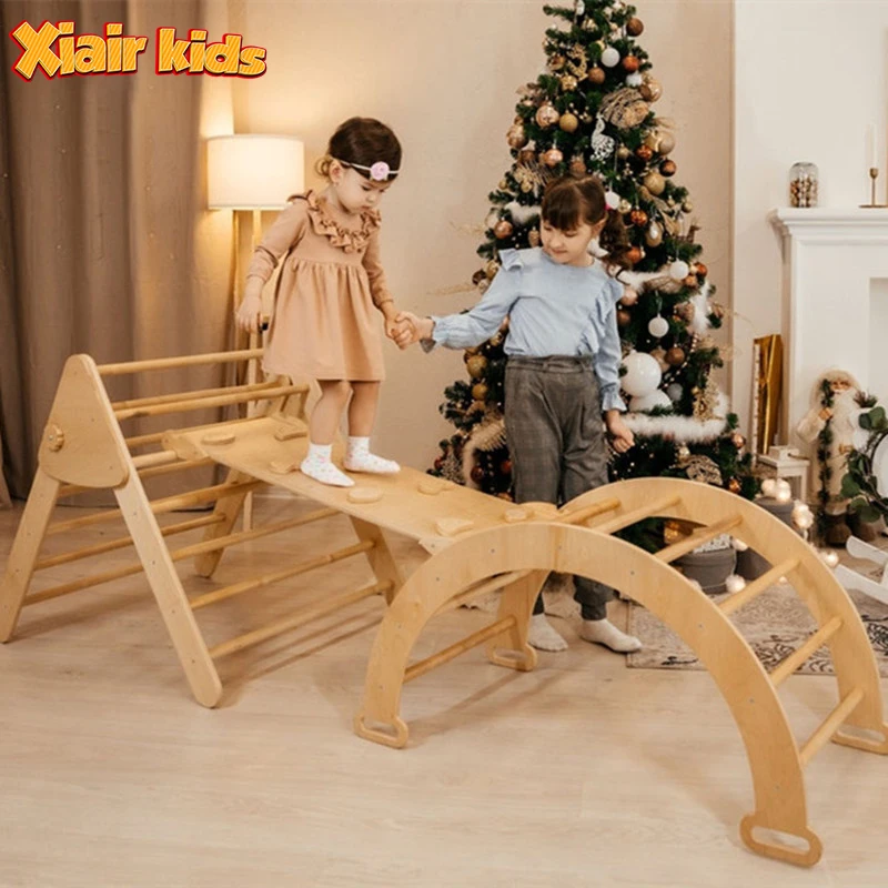 Xiair Wooden Ladder Indoor Kid Pickler Climb Frame Sets Toddler Triangle Kids Suit Montessori Piklers Triangle Set