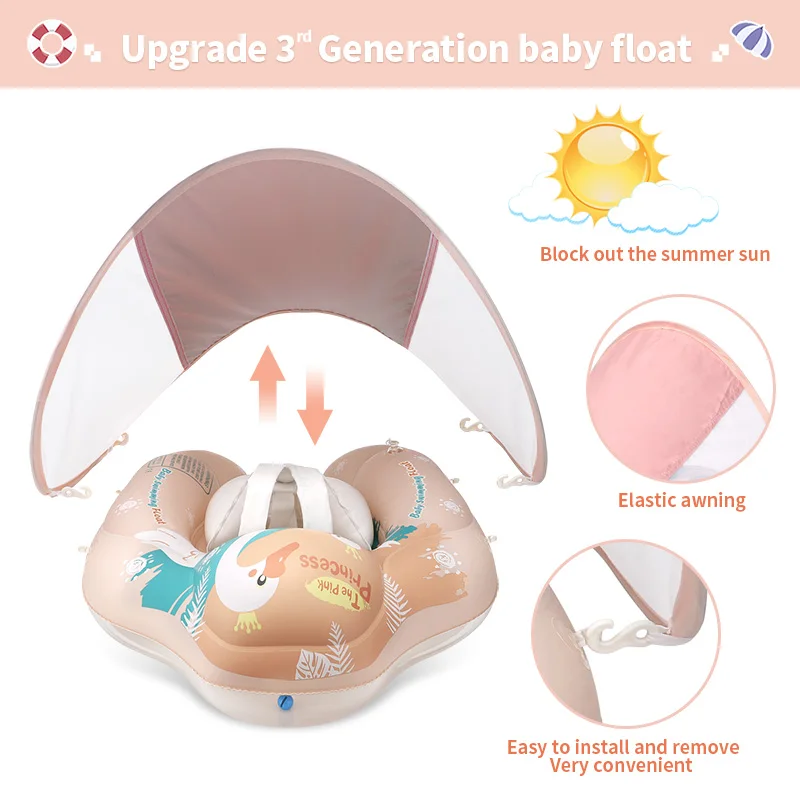 Swimbobo Hot Sale Baby Infaltes Swimming Comfort Pink Rings Kids Inflatable Waist Trainer Swim Ring Baby Floating With Canopy