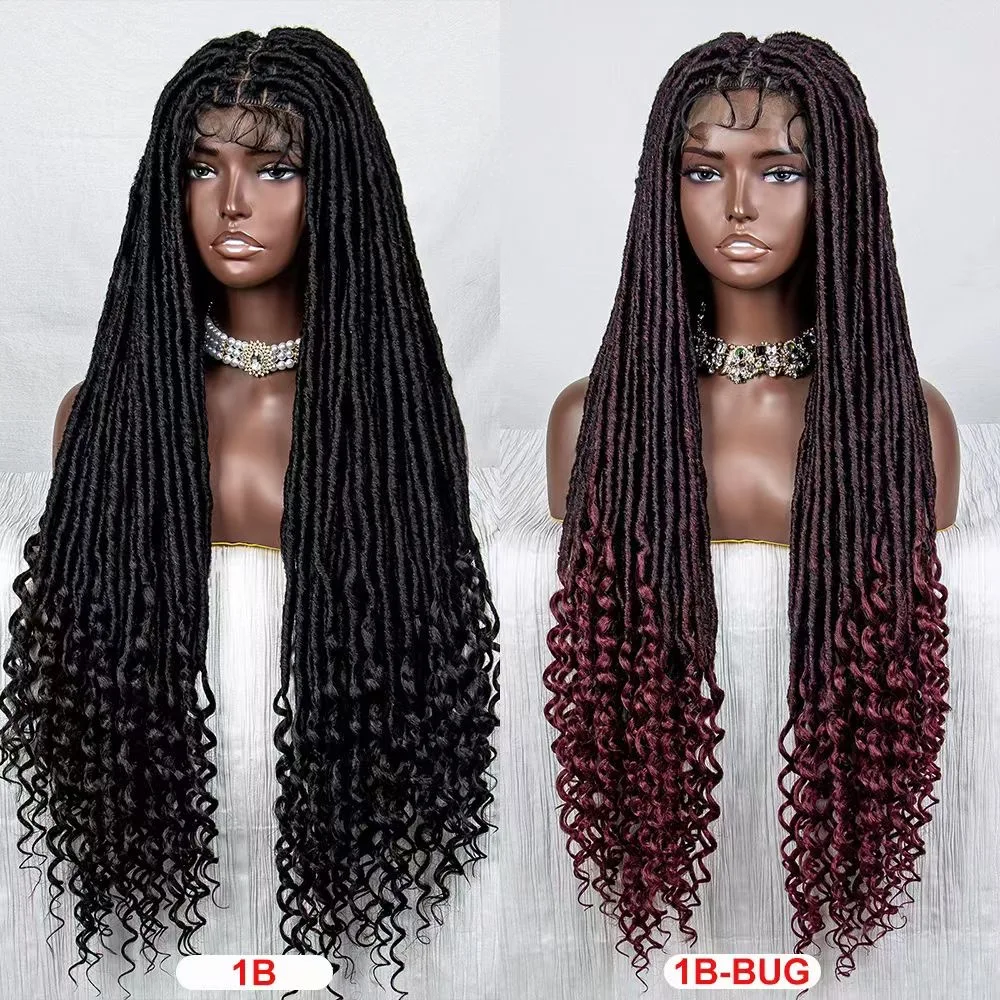 Full Lace Glueless African  synthetic hair wig Goddess Locs Crochet Hair with Curly For Black White Women