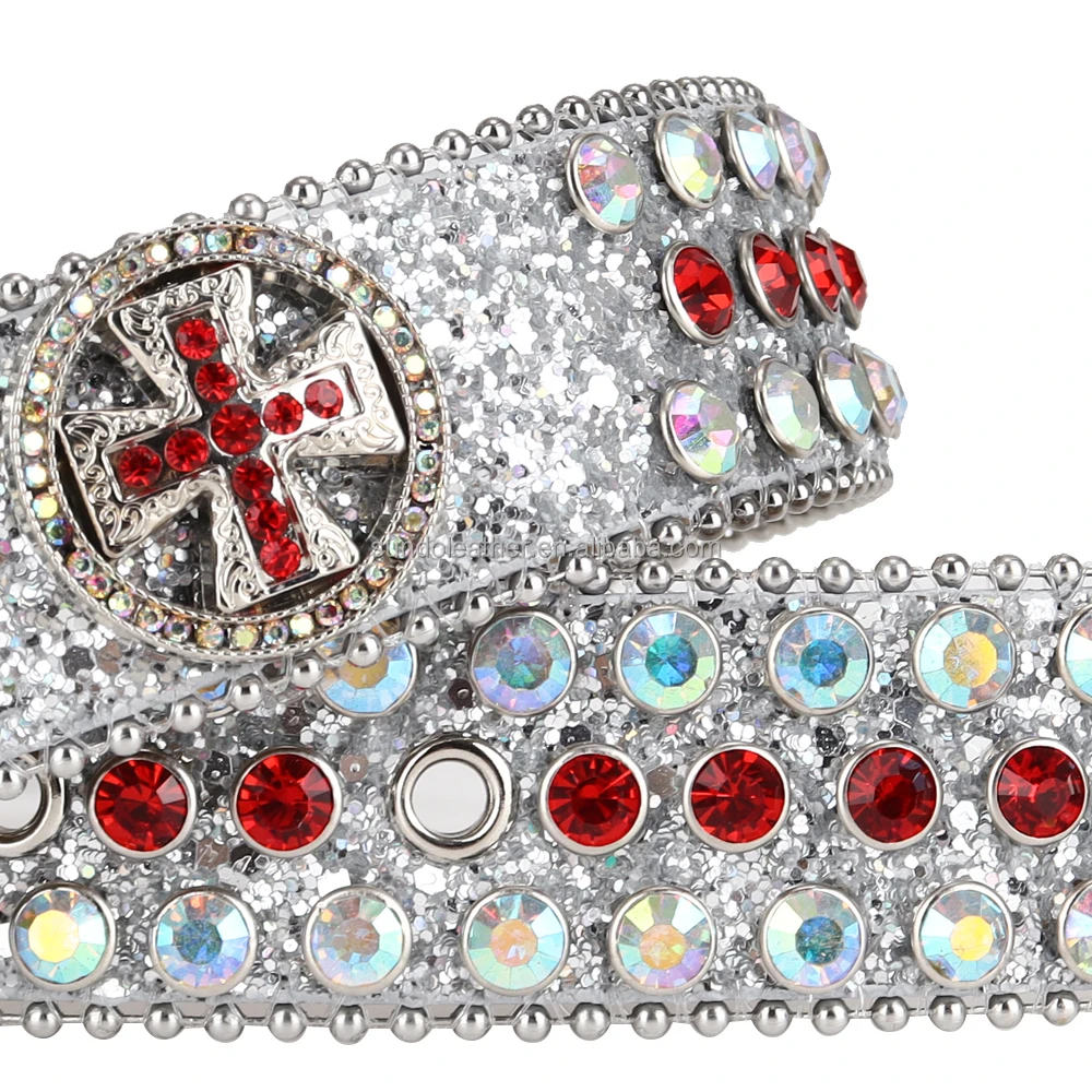 Western Cowboy Bling Bling custom fashion design Buckle Crystal Belts Black Rhinestone Studded Belt Man