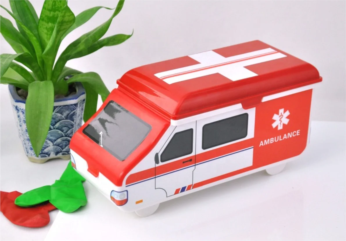 Cartoon ambulance car beauty design medical emergency kit  first aid kit travel set