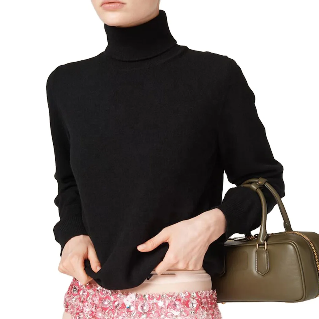Custom warm winter women cashmere sweaters cashmere knitwear ribbed knit jumpers turtleneck cashmere sweater women