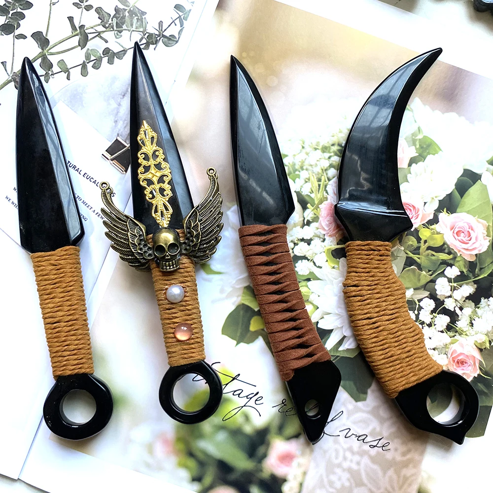 Hand Carved 18 to 19cm Natural Black Obsidian Crystal Dagger Knife Carving Ornament For Home Decoration