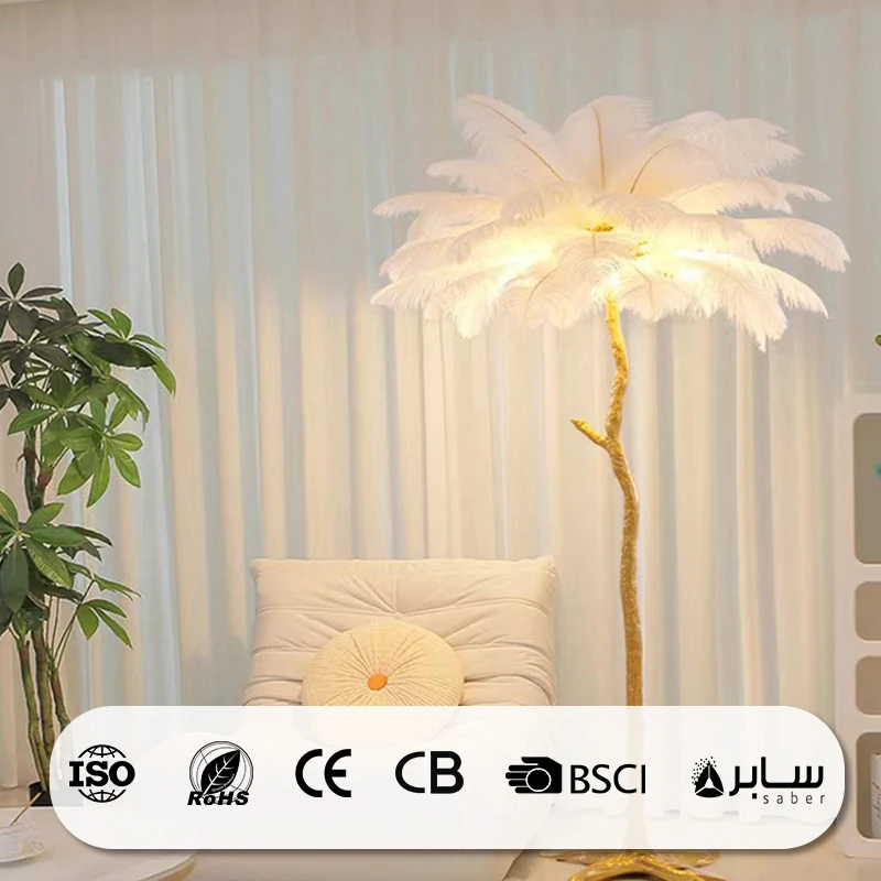 Factory Decoration Hotel Luxury Standing Colorful Gold Feather Lamp Floor Modern Led Floor Lamp For Living Room