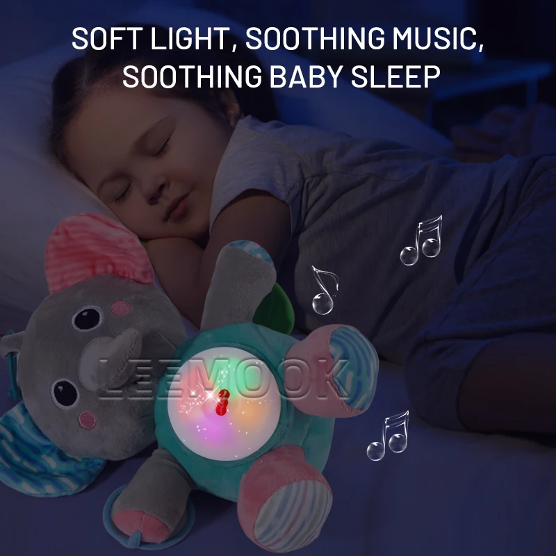 Leemook Hot Sale Children Electric Plush Toys 31cm Baby Hanging Bell Kids Soothing Elephant Plush Toy With Music Light