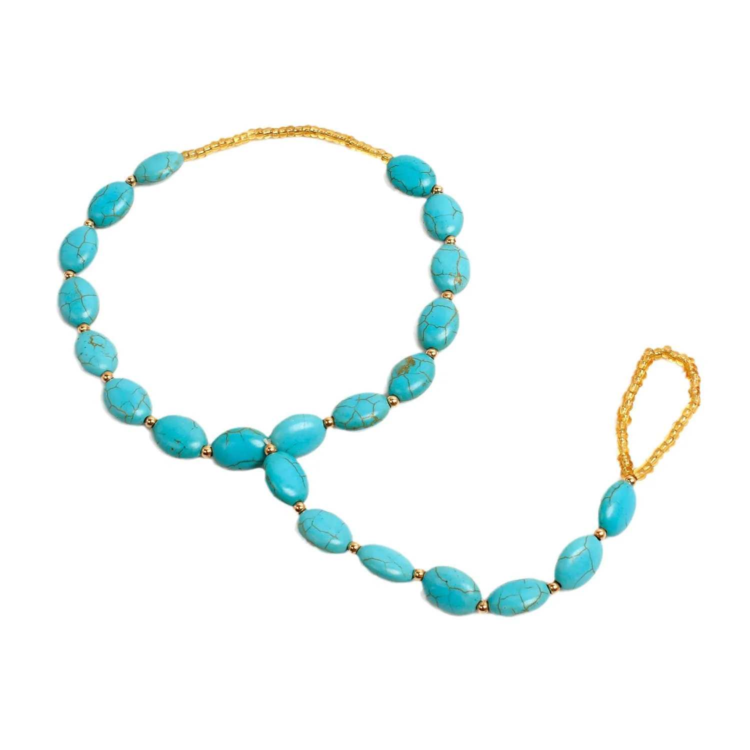 Bohemian Summer Holiday Handmade Faux Turquoise Rice Beads Beach Ankle Bracelet with Fingers