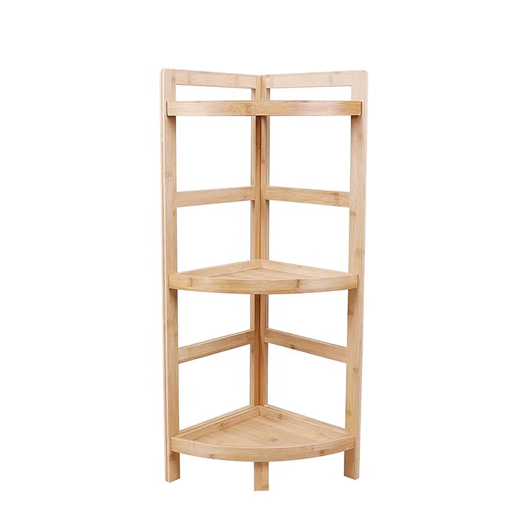 
Eco friendly wooden bathroom storage rack organizer 3 tier bamboo Corner shelf for home 
