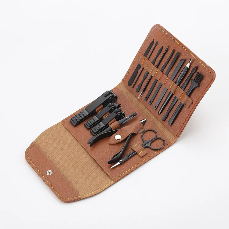 16Pcs High Quality Black Nail Scissors Grooming Kit Professional Manicure & Pedicure Set
