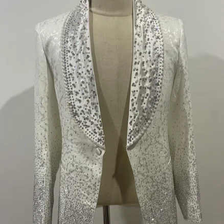 Pearl Ornament Tuxedo Groom Business Party Male Suit Slim Fit Blazer Formal Prom Clothes Men Wedding Suits