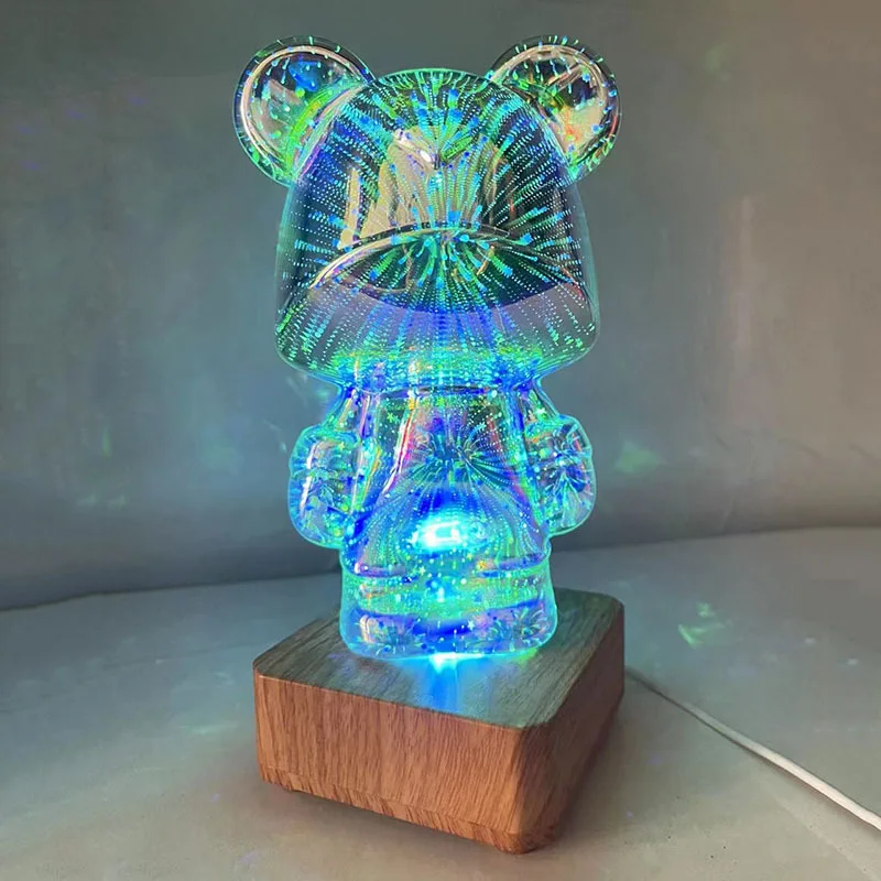 2023 global hot Firework Led Bear Light cartoon light table lamp smart kids bedroom night light cute bear enamel high-quality ki